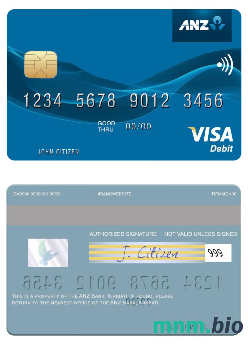Kiribati ANZ Bank visa debet karta przykład w formacie PSD